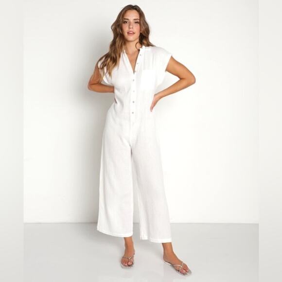 L*Space Stacie Wide Leg Button Front Cotton Utility Jumpsuit Size XL NWT - Picture 3 of 11